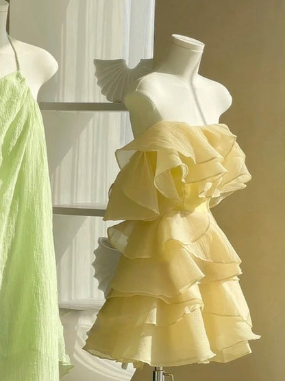 Cute A line Strapless Chiffon Short Summer Birthday Dress Hoco Dress Mini Birthday Outfit 23rd Birthday Party Dresses DP1731