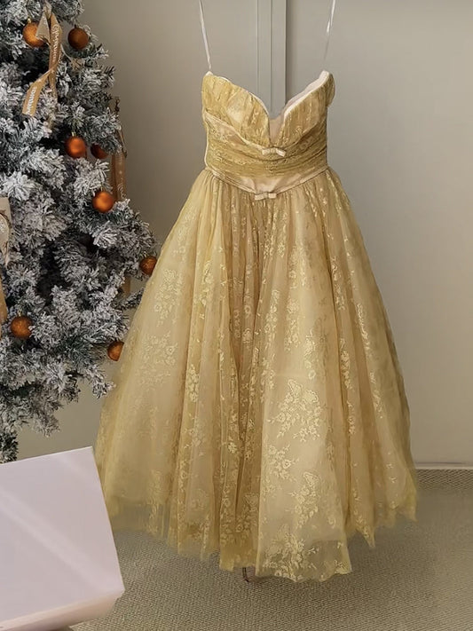 Cute Ball Gown Strapless Tulle Gold Summer Birthday Dress Prom Dress Birthday Outfit 23rd Birthday Party Dresses DP1732