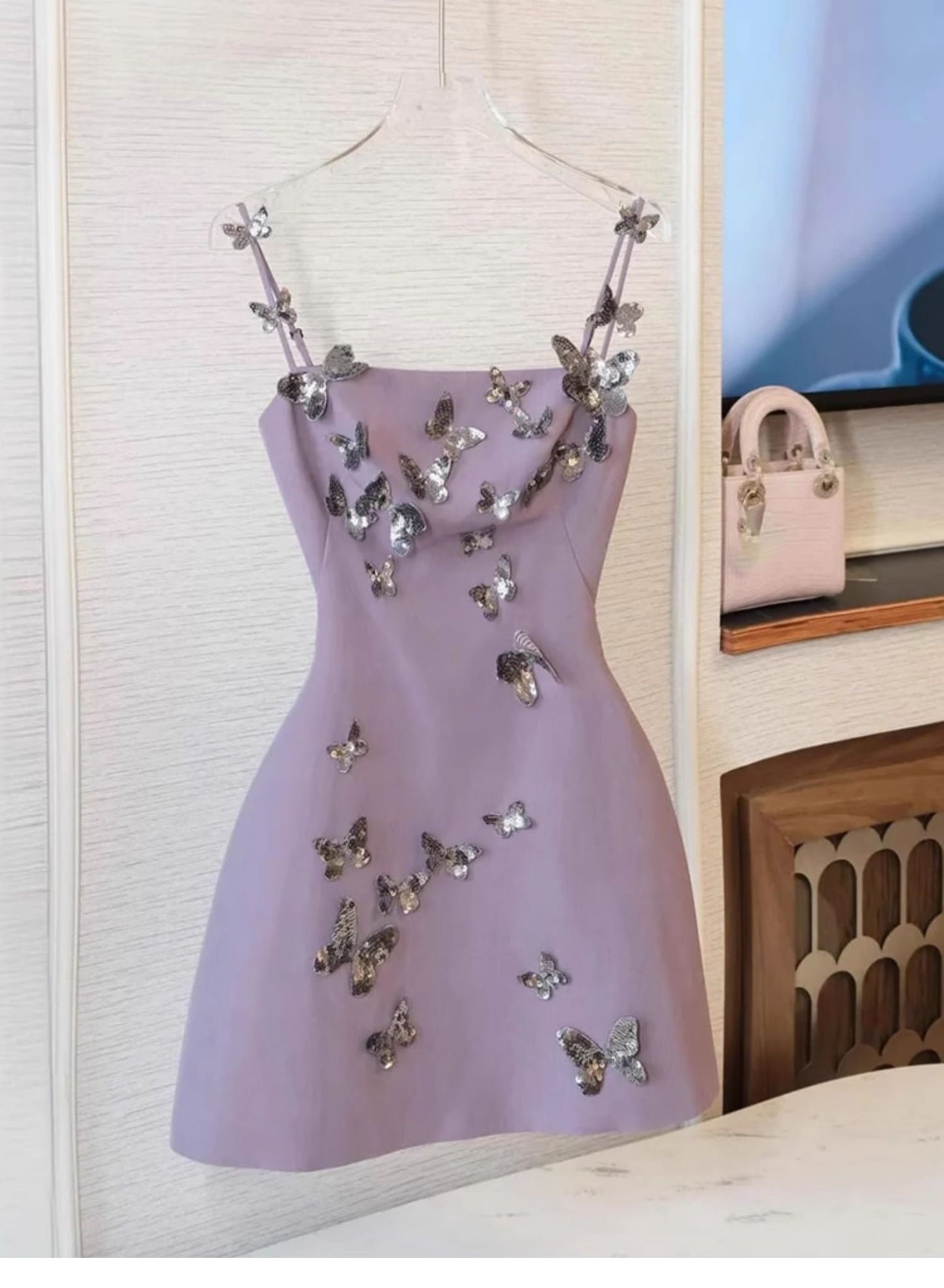 Cute A line Straps Satin Liac Short Summer Birthday Dress Hoco Dress Mini Birthday Outfit 23rd Birthday Party Dresses DP1733