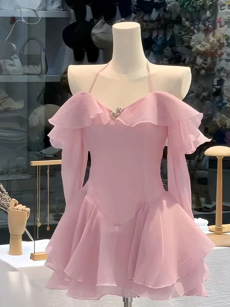 Cute A line Short Pink Chiffon Summer Birthday Dress Hoco Dress Mini Birthday Outfit 23rd Birthday Party Dresses DP1740