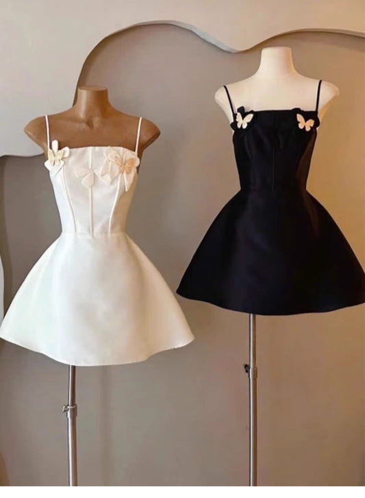 Cute A line Spaghetti Straps Short Summer Satin Birthday Dress Hoco Dress Birthday Outfit 23rd Birthday Mini Party Dresses DP1742