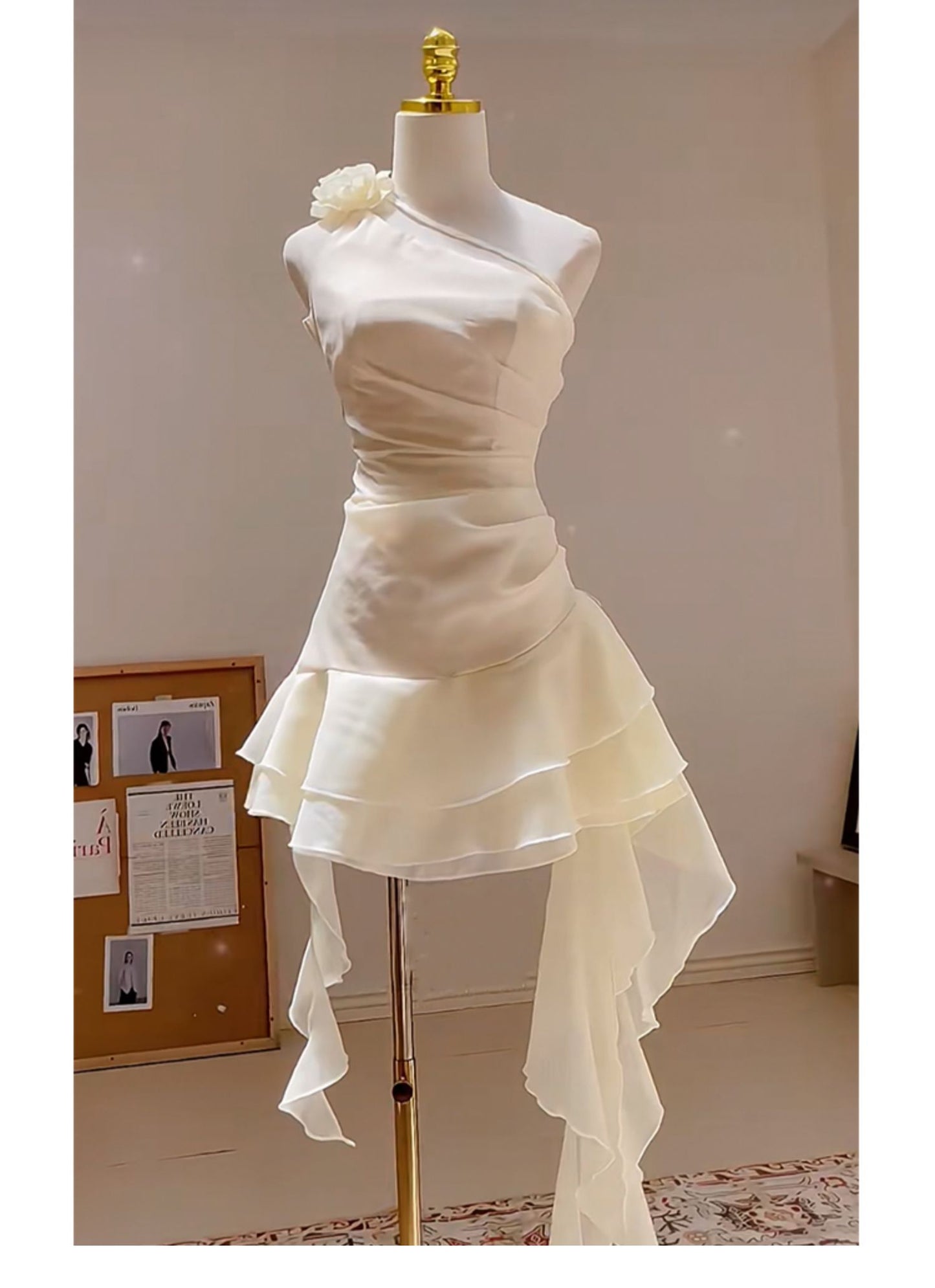 Cute A line One Shoulder White Summer Homecoming Dress Hoco Dress Mini 18th Birthday Outfit Cocktail Dresses DP1749