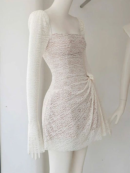 Cute A line Square Lace White Summer Homecoming Dress Hoco Dress Mini 20th Birthday Outfit Cocktail Dresses DP1750