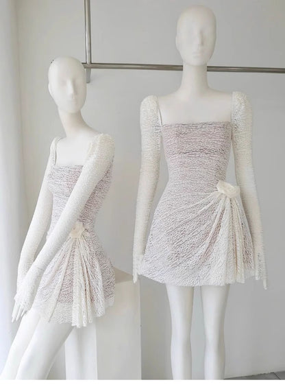 Cute A line Square Lace White Summer Homecoming Dress Hoco Dress Mini 20th Birthday Outfit Cocktail Dresses DP1750