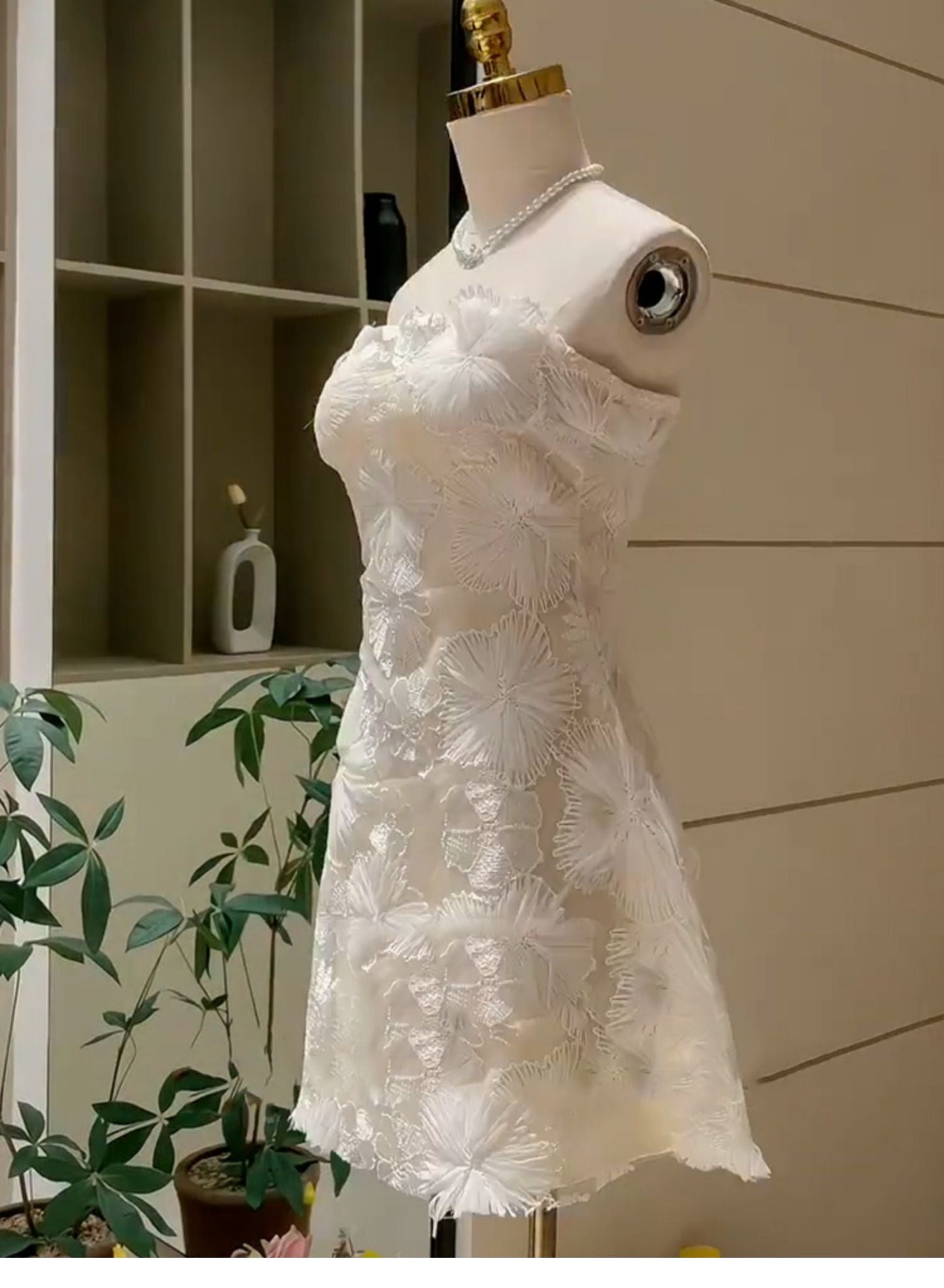 Simple A line Strapless White Short Lace Homecoming Dress Summer Hoco Dresses Cocktail Dress DP1751