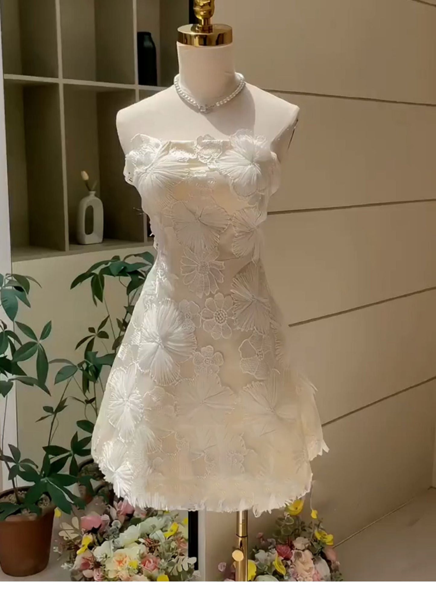 Simple A line Strapless White Short Lace Homecoming Dress Summer Hoco Dresses Cocktail Dress DP1751