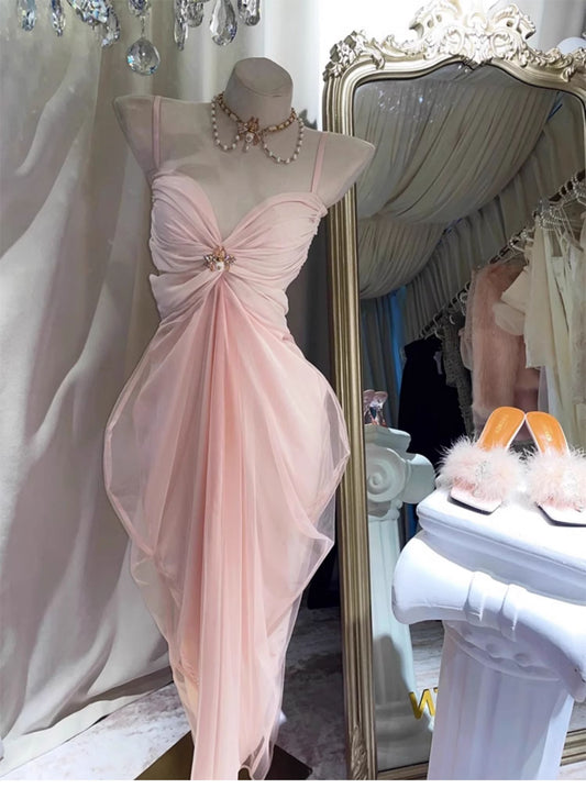 Cute Sheath Spaghetti Straps Pink Summer Homecoming Dress Hoco Dress 20th Birthday Outfit Cocktail Dresses DP1753