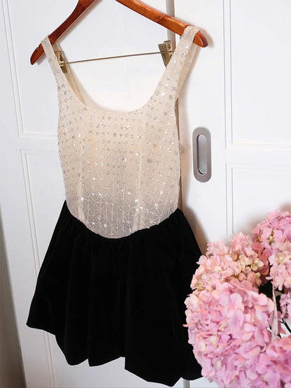 Cute A line Square Black Summer Homecoming Dress Velvet Hoco Dress Mini 18th Birthday Outfit Cocktail Dresses DP1757