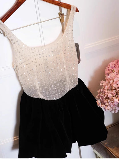 Cute A line Square Black Summer Homecoming Dress Velvet Hoco Dress Mini 18th Birthday Outfit Cocktail Dresses DP1757