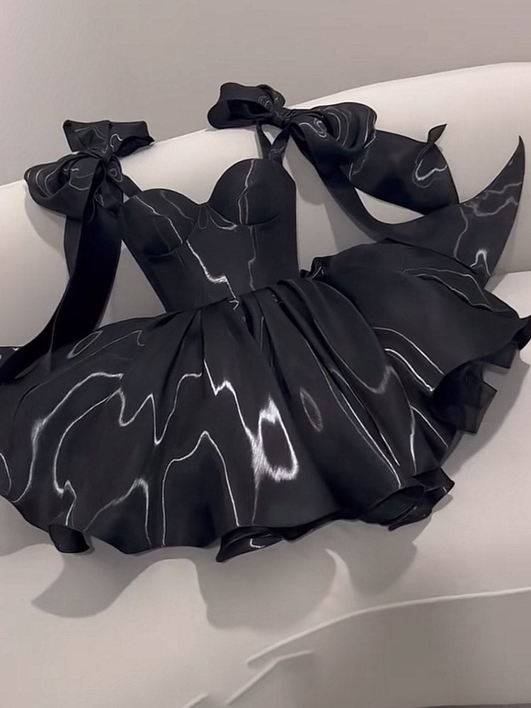 Cute A line Black Straps Summer Homecoming Dress Satin Hoco Dress Mini 18th Birthday Outfit Cocktail Dresses DP1760