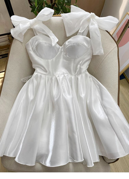 Cute A line Straps Summer White Homecoming Dress Hoco Dress Mini 20th Birthday Outfit Cocktail Dresses DP1767