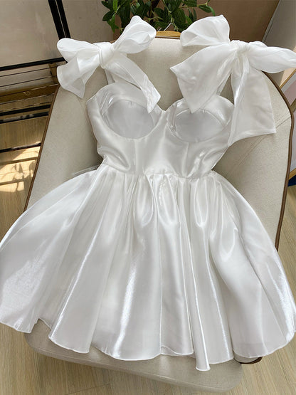 Cute A line Straps Summer White Homecoming Dress Hoco Dress Mini 20th Birthday Outfit Cocktail Dresses DP1767