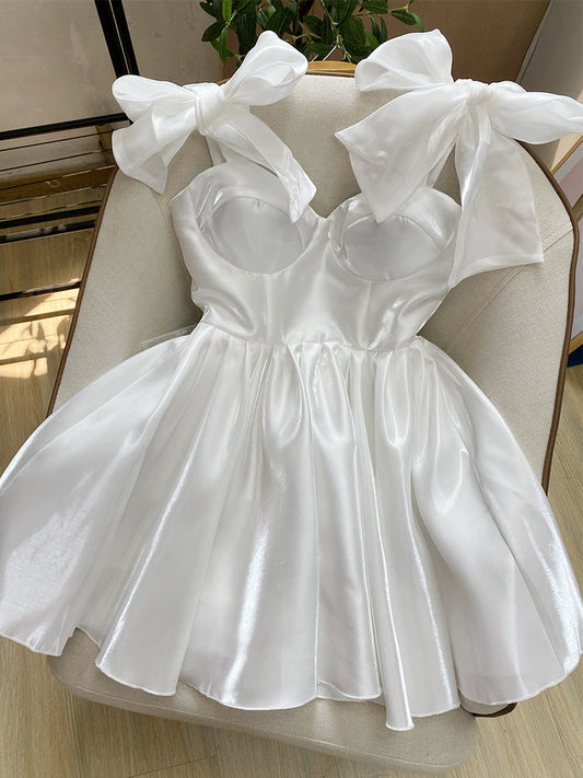 Cute A line Straps Summer White Homecoming Dress Hoco Dress Mini 20th Birthday Outfit Cocktail Dresses DP1767
