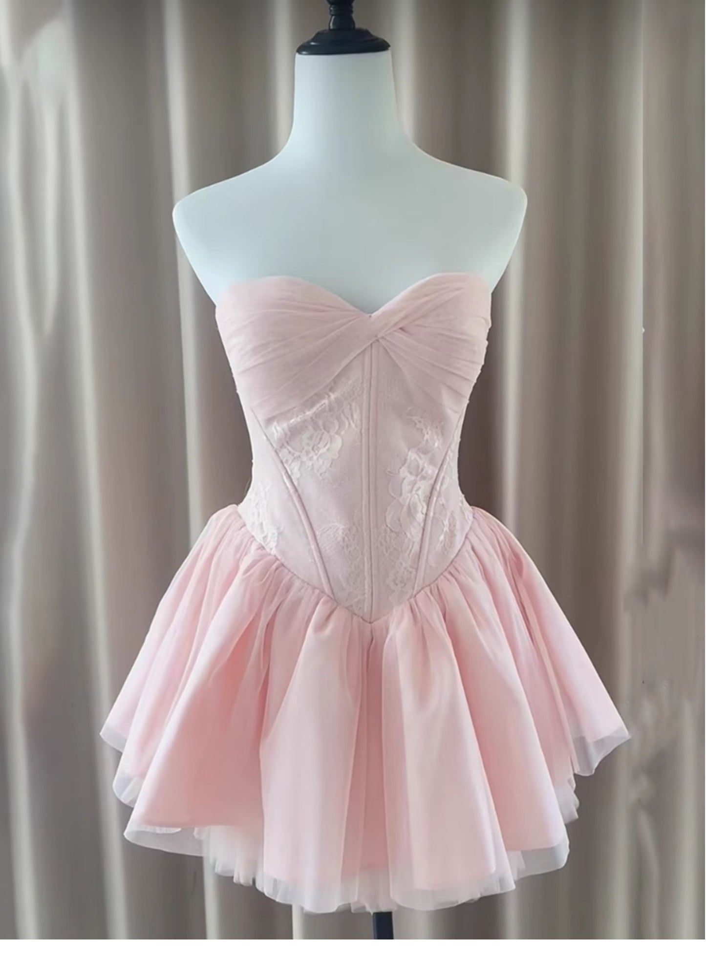 Simple A line Sweetheart Pink Lace Short Homecoming Dress Summer Hoco Dresses Cocktail Dress P1768