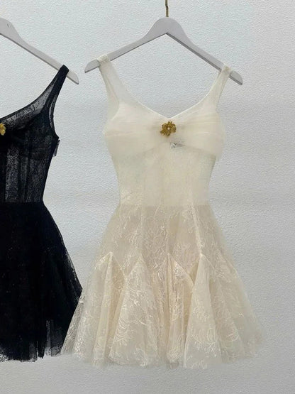 Simple A line Straps Ruffles Black Lace Short Homecoming Dress Summer Hoco Dresses Cocktail Dress DP1773