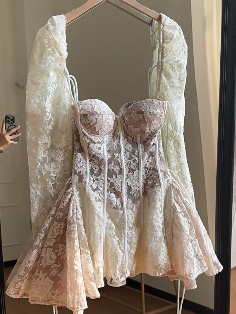 Simple A line Sweetheart Lace Short Long Sleeves Homecoming Dress Summer Hoco Dresses Cocktail Dress DP1777