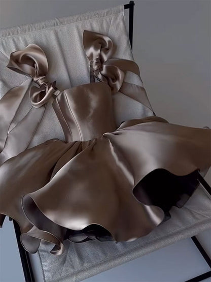 Cute A line Straps Summer Satin Homecoming Dress Hoco Dress Mini 20th Birthday Outfit Cocktail Dresses DP1779