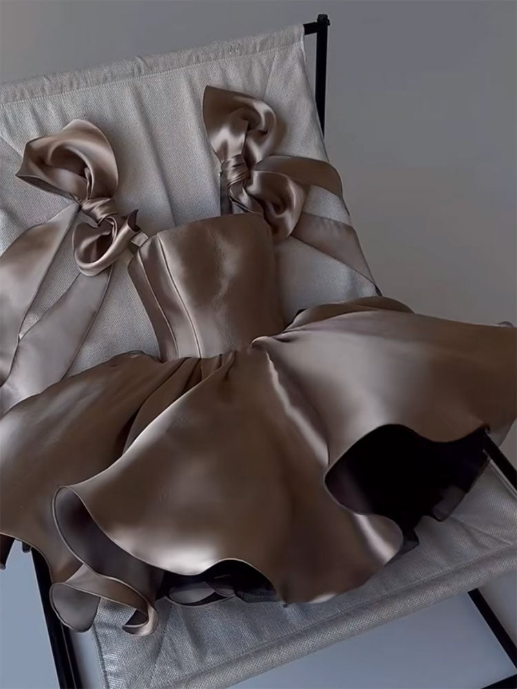 Cute A line Straps Summer Satin Homecoming Dress Hoco Dress Mini 20th Birthday Outfit Cocktail Dresses DP1779