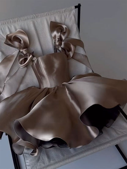 Cute A line Straps Summer Satin Homecoming Dress Hoco Dress Mini 20th Birthday Outfit Cocktail Dresses DP1779