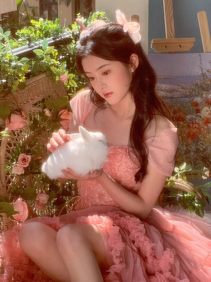 Cute Ball Gown Off The Shoulder Pink Lace Short Homecoming Dress Summer Pink Hoco Dresses Cocktail Dress For Senior Teens DP1788