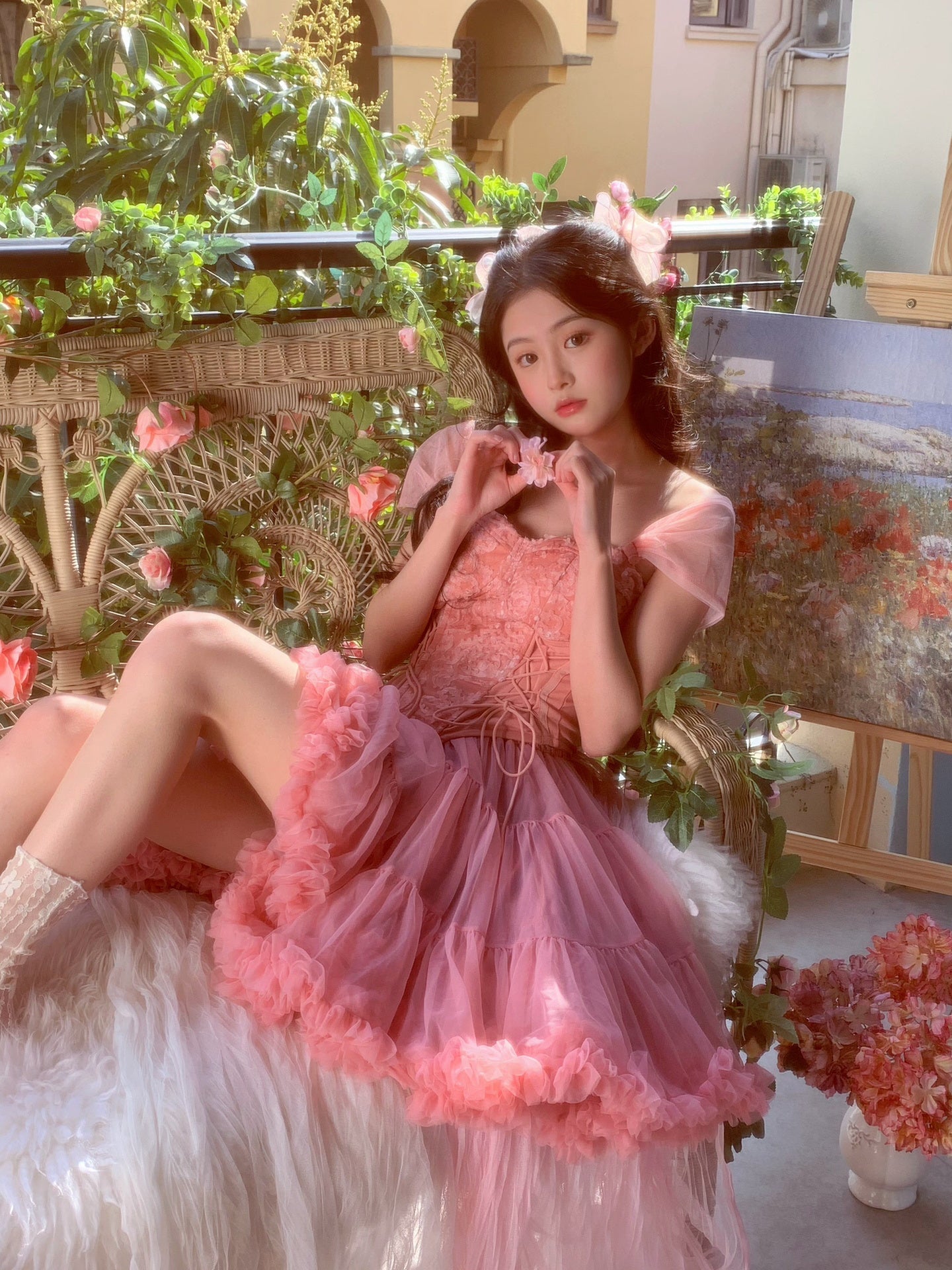 Cute Ball Gown Off The Shoulder Pink Lace Short Homecoming Dress Summer Pink Hoco Dresses Cocktail Dress For Senior Teens DP1788