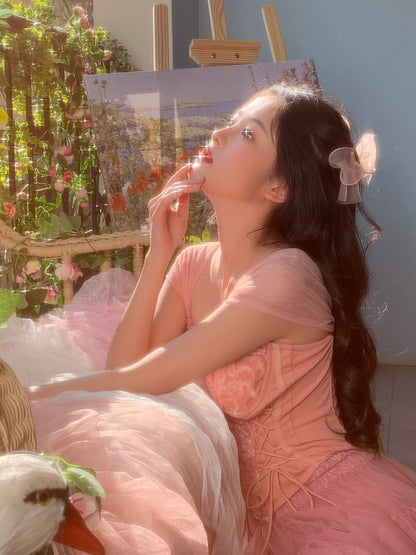 Cute Ball Gown Off The Shoulder Pink Lace Short Homecoming Dress Summer Pink Hoco Dresses Cocktail Dress For Senior Teens DP1788