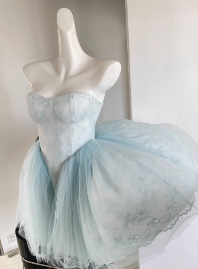 Pretty Ball Gown Short Sweetheart Blue Lace Homecoming Dress Summer Hoco Dresses Cocktail Dress For Senior Teens DP1793