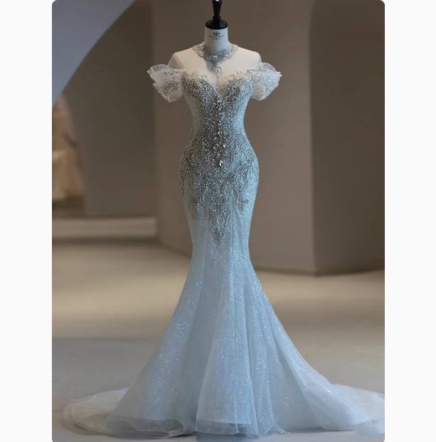 Dreamy Wedding Dress Mermaid Off The Shoulder Sequin Wedding Dresses Bridal Gowns DP1797