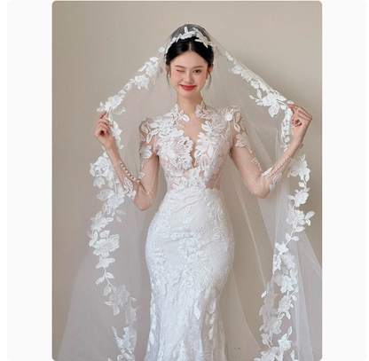 Romantic Bridal Gown Mermaid V Neck Lace White Wedding Dresses Minimalist Bridal Gowns DP1798