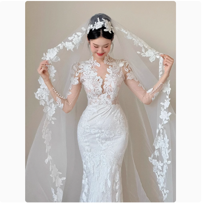 Romantic Bridal Gown Mermaid V Neck Lace White Wedding Dresses Minimalist Bridal Gowns DP1798