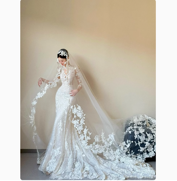 Romantic Bridal Gown Mermaid V Neck Lace White Wedding Dresses Minimalist Bridal Gowns DP1798