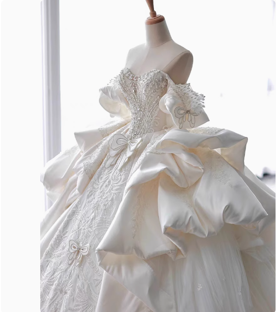Dreamy Wedding Dress Ball Gown Off The Shoulder Satin Wedding Dresses Bridal Gowns DP1803