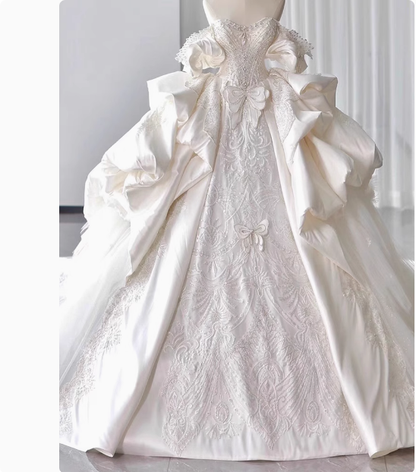 Dreamy Wedding Dress Ball Gown Off The Shoulder Satin Wedding Dresses Bridal Gowns DP1803