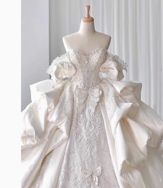Dreamy Wedding Dress Ball Gown Off The Shoulder Satin Wedding Dresses Bridal Gowns DP1803