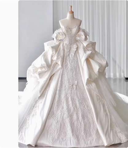 Dreamy Wedding Dress Ball Gown Off The Shoulder Satin Wedding Dresses Bridal Gowns DP1803