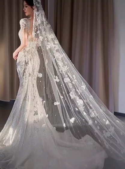 Romantic Bridal Gown Mermaid Scoop Sequin White Wedding Dresses Minimalist Bridal Gowns DP1804