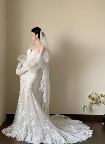 Classic Bridal Dress Mermaid Sweetheart Lace White Wedding Dresses Minimalist Bridal Gowns DP1806