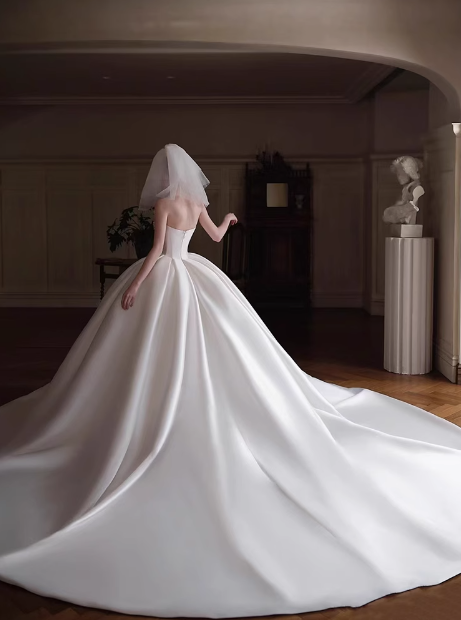 Dreamy Wedding Dress Ball Gown Off The Shoulder Satin Wedding Dresses Bridal Gowns DP1807