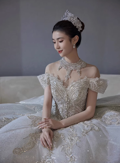 Dreamy Wedding Dress Ball Gown Off The Shoulder Sequin Wedding Dresses Bridal Gowns DP1808