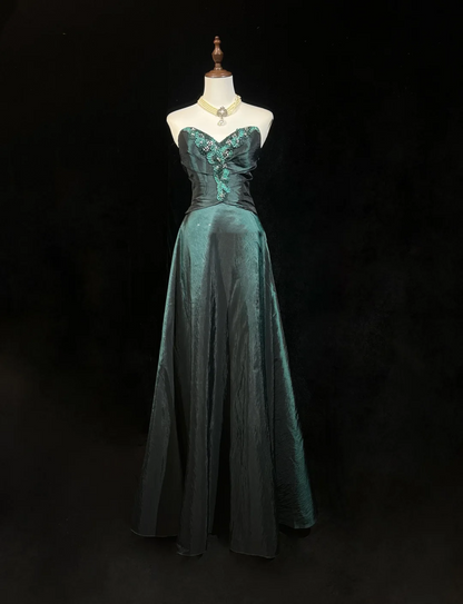 Vintage A line Sweetheart Green Long Prom Dress Party Dress Graduation Dresses Birthday Outfits DP1834