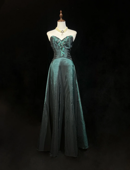 Vintage A line Sweetheart Green Long Prom Dress Party Dress Graduation Dresses Birthday Outfits DP1834