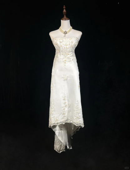 Pretty Wedding Dress High Low Strapless Ivory Long Wedding Dresses Bridal Gowns DP1836