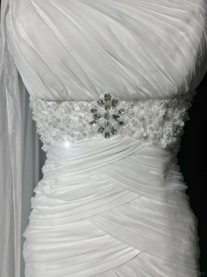 Vintage Bridal Gown Mermaid One Shoulder White Long Wedding Dresses Minimalist Bridal Gowns DP1838