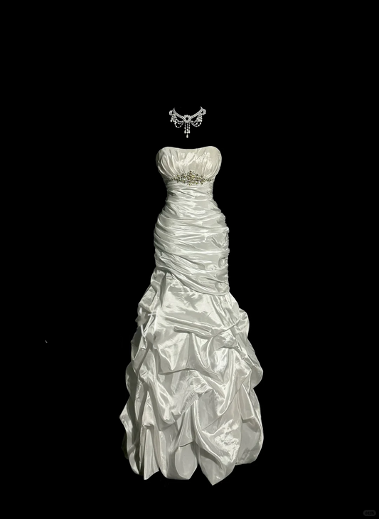 Vintage Bridal Gown Mermaid Sweetheart Ivory Floor Length Wedding Dresses Minimalist Bridal Gowns DP1840