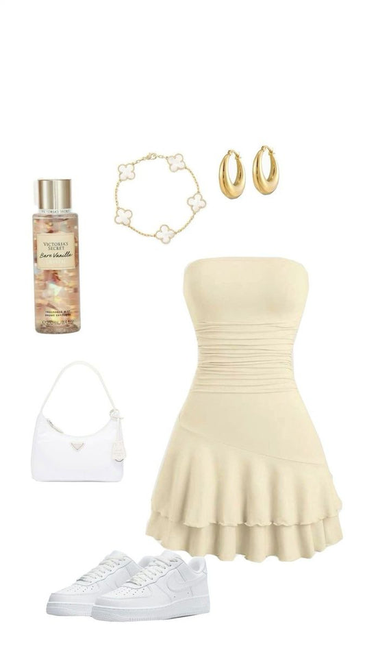 Cute A line Strapless Champagne Summer Birthday Dress Hoco Dress Mini Birthday Outfit 18th Birthday Cocktail Dresses DP1844