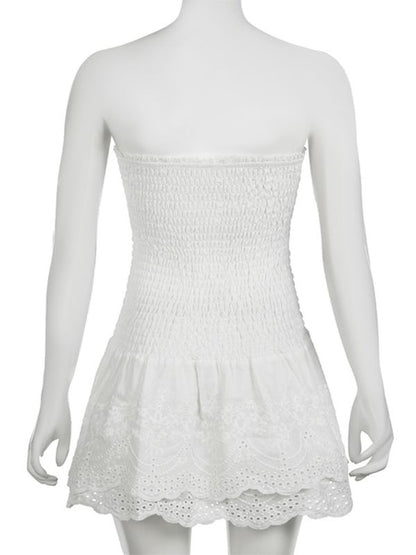 Cute Sheath Strapless White Summer Lace Homecoming Dress Hoco Dress Mini 18th Birthday Outfit Cocktail Dresses DP1861