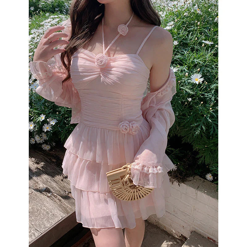 Cute A line Pink Chiffon Summer Short Homecoming Dress Hoco Dress Mini 18th Birthday Outfit Cocktail Dresses DP1862