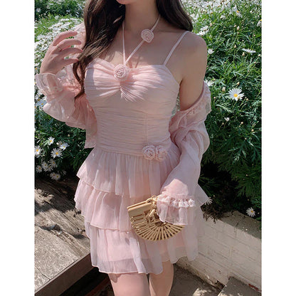 Cute A line Pink Chiffon Summer Short Homecoming Dress Hoco Dress Mini 18th Birthday Outfit Cocktail Dresses DP1862
