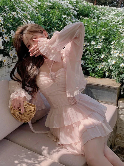 Cute A line Pink Chiffon Summer Short Homecoming Dress Hoco Dress Mini 18th Birthday Outfit Cocktail Dresses DP1862