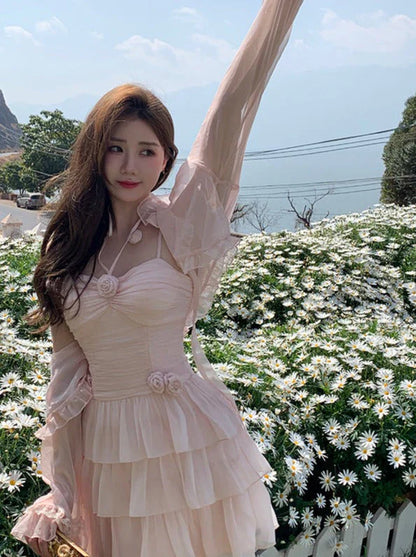 Cute A line Pink Chiffon Summer Short Homecoming Dress Hoco Dress Mini 18th Birthday Outfit Cocktail Dresses DP1862